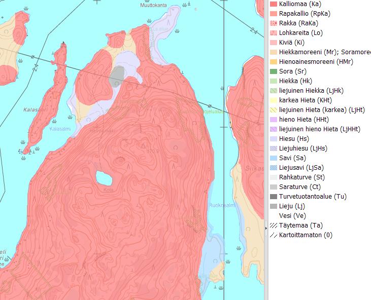 JYVÄSKYLÄN KAUPUNKI VUORITSALON RANTA-ASEMAKAAVAN MUUTOS, LAAJENNUS JA OSITTAINEN KUMOAMINEN KAAVAEHDOTUS 2.12.2016, TARK. 4.8.2017 KAAVASELOSTUS Kuva 9. Maaperäkartta. Lähde GTK, luettu www.