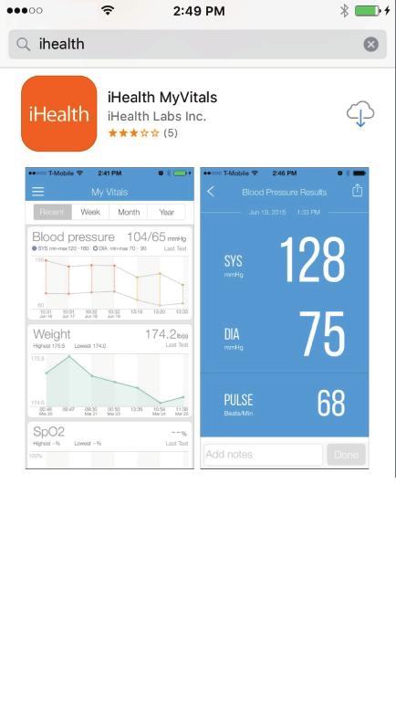 Android-laitteet: Ennen ensimmäistä käyttökertaa lataa ja asenna "ihealth MyVitals" -sovellus Google Playstä.