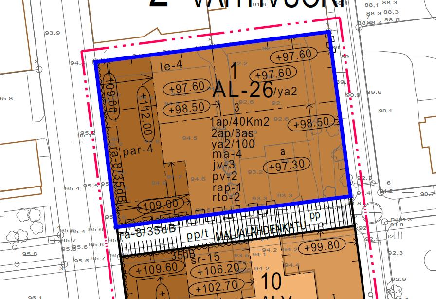 Kuopion kaupunki Kokouskutsu 13/2017 7 (49) Tontti esitettynä asemakaavakartalla. Tontin pinta-ala on 2 203 m².