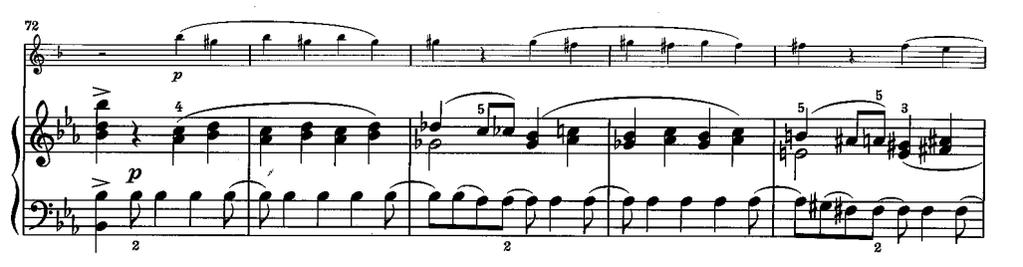19 Kuva 18. Saint-Saëns: Sonaatti klarinetille ja pianolle. Molto allegro, tahdit 72-76.