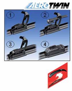 Pyyhkijänsulat Yksittäinpakatut rungottomat pyyhkijänsulat AEROTWIN RETROFIT perinteisellä koukkukiinnityksellä Tyylikäs ja siro Quick Clip-