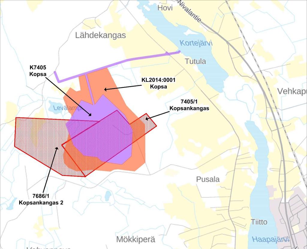 Kartta: Valtausalueet Kopsankangas 7405/1 ja