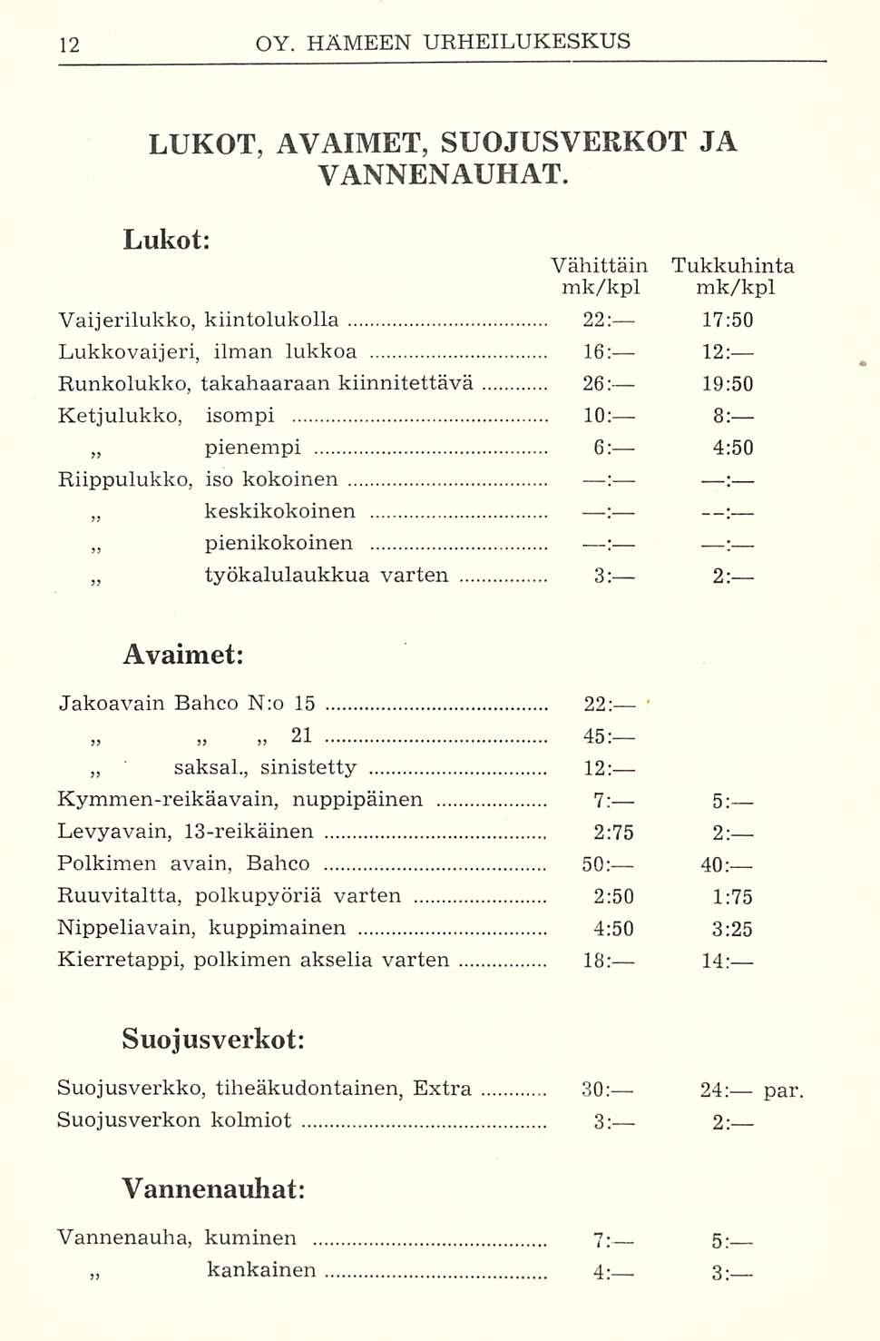 kankainen LUKOT, AVAIMET, SUOJUSVERKOT JA VANNENAUHAT.