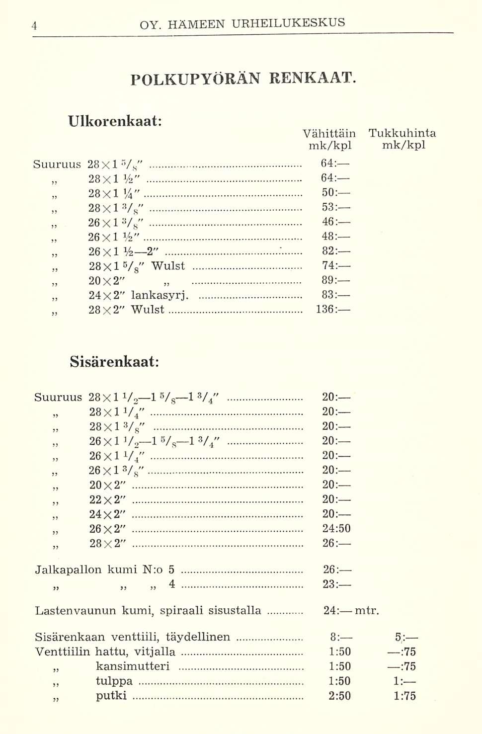 ~ 28x1 28X1 26X1 POLKUPYÖRÄN RENKAAT.