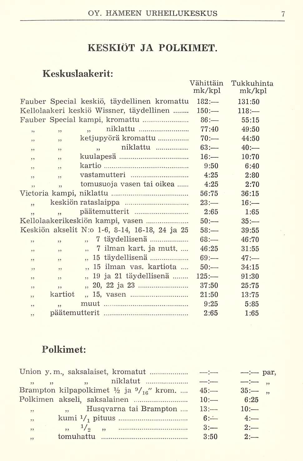 tomuhattu 15, 50: 13: Keskuslaakerit: KESKIÖT JA POLKIMET.