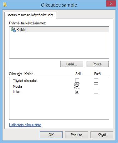 (2) 4 (1) Valitse "Kaikki", valitse [Salli]-valintaruudut kohdissa [Muuta] ja