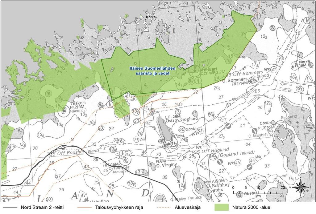 6. ITÄISEN SUOMENLAHDEN SAARISTO JA VEDET (FI0408001) 22 6.1 Sijainti ja yleiskuvaus Natura alue sijaitsee Kotkan edustan merialueella ja se rajautuu idässä Venäjän rajaan.