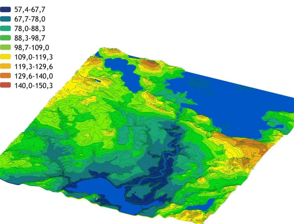 45 5.1 Topografia Kartta 1. Hämeenkyrön taajama-alueen topografia-kartta. Kartan laatinut Paula Hautamäki lähteen Maa- ja mittauslaitos 2013 avulla.