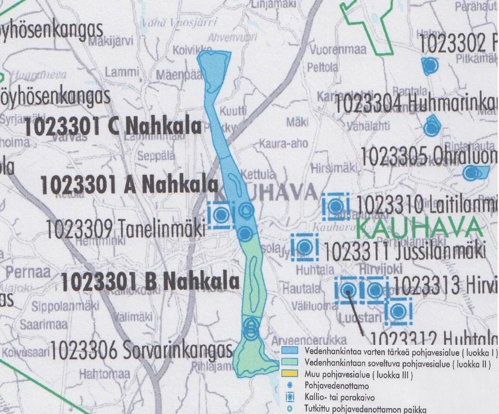 24 Kuvio 6. Pohjavesialueet Nahkala A ja B /1, 2/. 4.2 Kauhavan Nahkalan vanha vedenottamo ja vesilaitos Kauhavan vanha vedenottamo, Nahkala, otettiin käyttöön vuonna 1964.