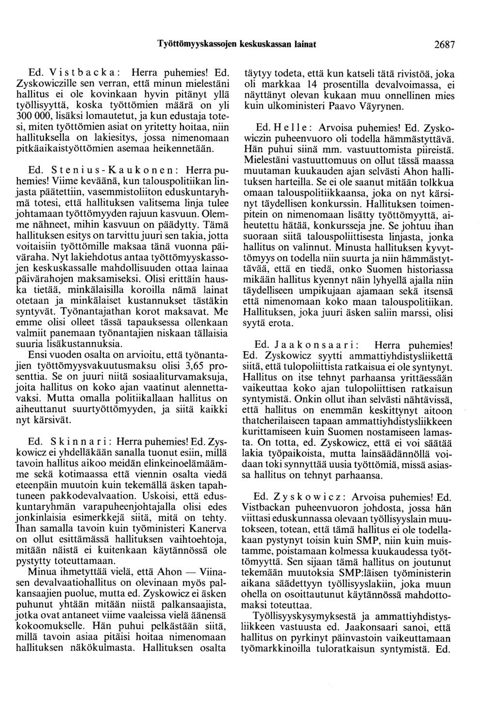 Työttömyyskassojen keskuskassan lainat 2687 Ed.