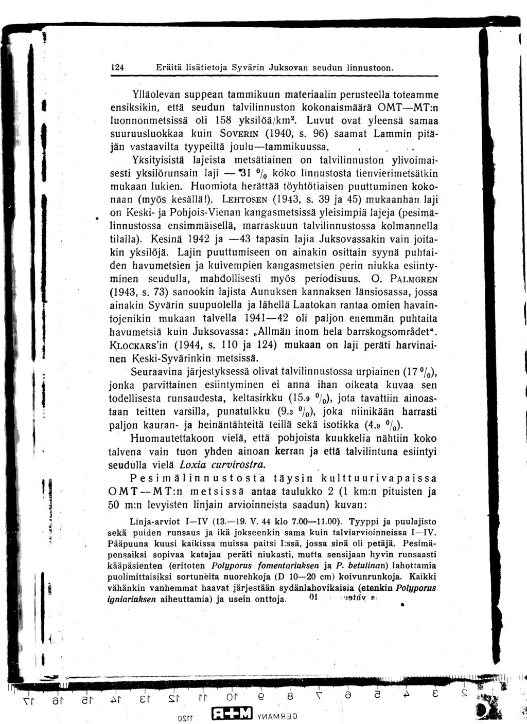 12 4 Eräitä lisätietoja Syvärin Juksovan seudun linnustoon.