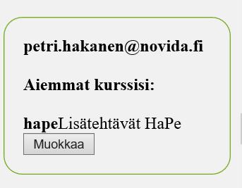 Kirjaudu Simppeliin omalla s-postitunnuksellasi (ks kirjautuminen s.3) 2. Oikeassa yläreunassa näet omalla s-postiosoitteesi ja aiemmin luomasi kurssit 3.