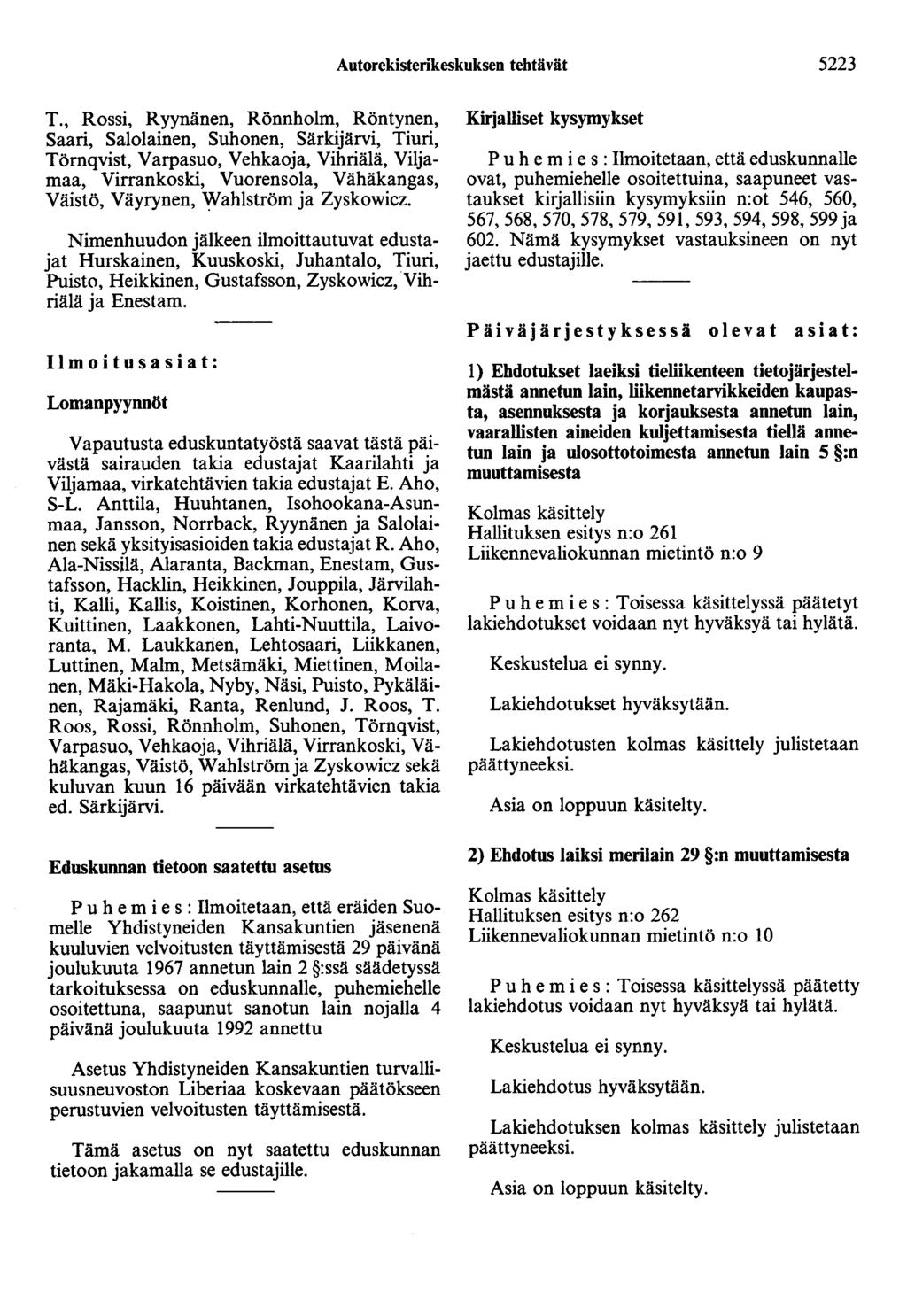 Autorekisterikeskuksen tehtävät 5223 T.