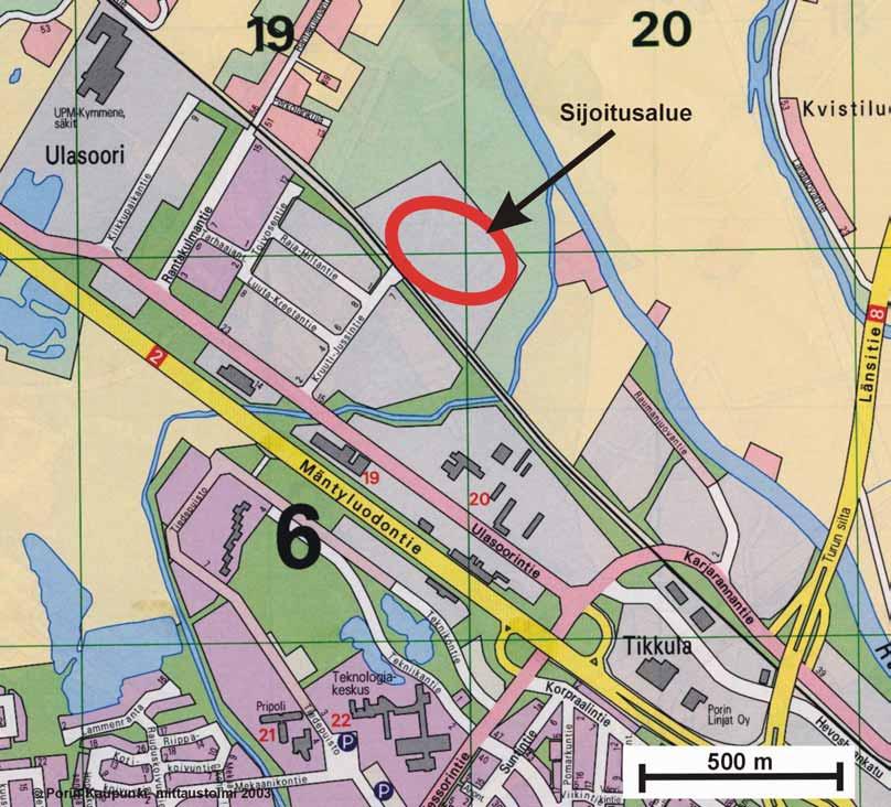 Syyskuu 2003 16 (40) Ulasoori Ulasoorin sijoituspaikkavaihtoehto on Porin Ulasoorin kaupunginosassa Kruuti-Jussintien päässä, rautatien pohjoispuolella.