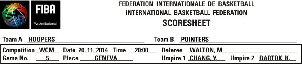 B.1 Virallinen pöytäkirja, joka on kuviossa 8, on FIBA:n teknisen komitean hyväksymä. B.2 Se sisältää varsinaisen pöytäkirjalehden lisäksi kolme eriväristä kopiolehteä.