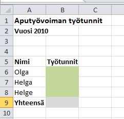 Lisää vielä 4 taulukkovälilehteä alla olevan mallin mukaan siten, että kunkin vuoden taulukko tulee omalle taulukkovälilehdelleen.