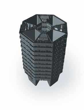 * K u l j e t u s j a v a r a s t o i n t i Toinen ainutlaatuinen muotoilun piirre StrataCellissa on, että ne voidaan pinota kompakteiksi torneiksi ennen kuljetusta.