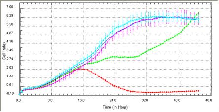 RNA häirintä (RNAi) Geenin hiljentäminen RNAi:n avulla Green and red lines show cell index values for two different sirnas the