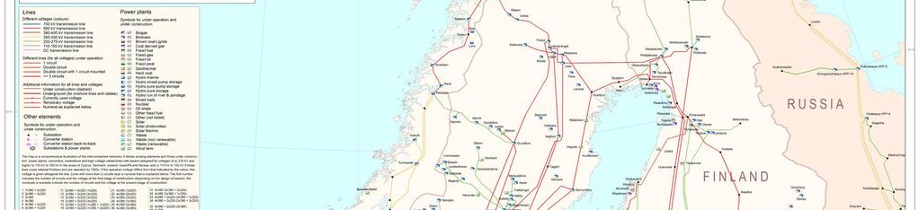 (ENTSO-E 2016) Kantaverkon lisäksi Suomen sähköverkot koostuvat 110 kv:n alueverkoista sekä 0,4 70 kv sähkönjakeluverkoista.