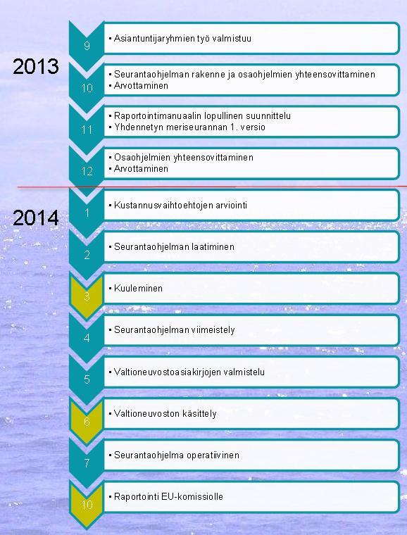 Seurantaohjelman valmistelu SYKE/Merikeskus-vetoisesti + asiantuntijatahot (SYKE, RKTL, IL, MH, ELYt, ym.
