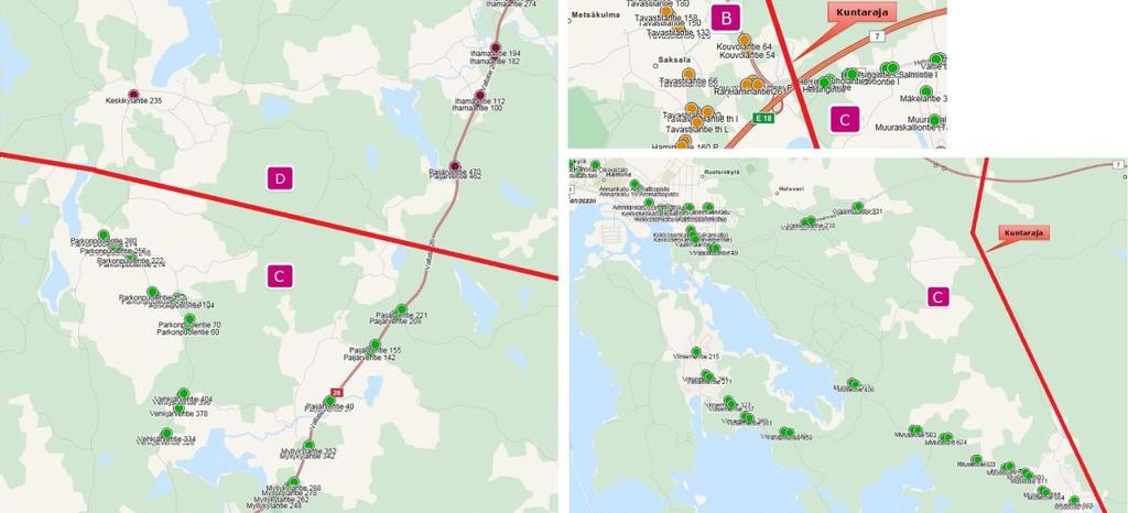 Vasemmalla Pyhtää-Huutjärvi ja oikealla Huruksela-