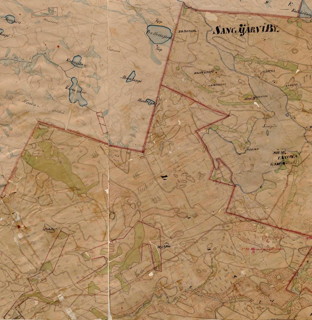 22 Kartta 7. Ote vuoden 1850 pitäjänkartasta hanke- ja lähialueelta. Geograf karta öfver Uleå och Muhos soknars ägor i Uleå härad och Uleåborgs län. A. Lindqvist. 6.