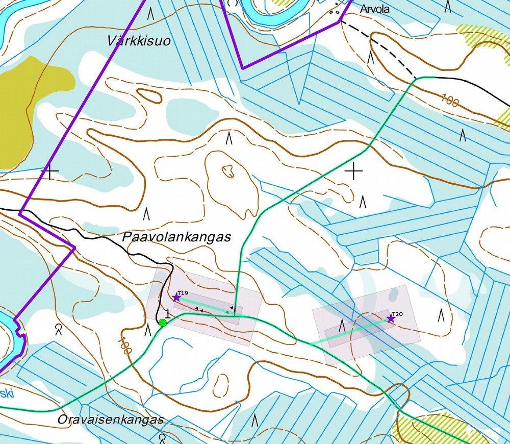 27 Kohde 1. Mk n. 1:5 000, parannettavat tielinjaukset merkitty vihreällä viivalla. Maanmittauslaitoksen peruskarttarasteri 1: 20 000, 9/2015.' 2.