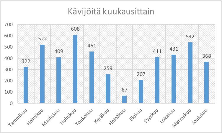 Virikkeen toiminnoissa oli käyntikertoja reilu 4600 vuoden 2016 aikana, joista reilu puolet oli naisia ja vajaa puolet miehiä.