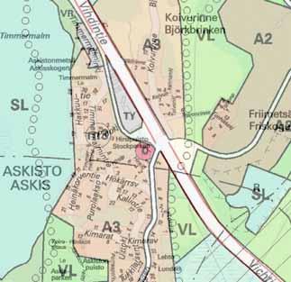 Asemakaavoittamaton alue Ote voimassaolevasta asemakaavasta. 20033 Korttelin numero. A 23 Asuinrakennusten korttelialue. KL-2 Liikerakennusten korttelialue.