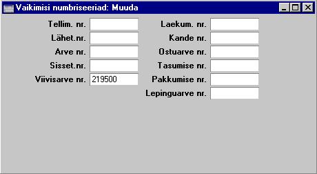 Kui Sa ei ole numbriseeriaid kirjeldanud, alustab Hansa dokumentide nummerdamist numbrist Ô1Õ. Osuta [OK] seadistuse salvestamiseks v i sule aken sulgemisruudust, kui Sa ei soovi muudatusi salvestada.