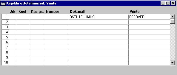 Selle seadistuse esimesele reale sisestatakse ainult printeri kood nagu nšidatud pildil, mis tšhendab, et vaikimisi kasutatakse Control panelis (Windows) v i Chooseris (Macintosh) valitud Printerit.