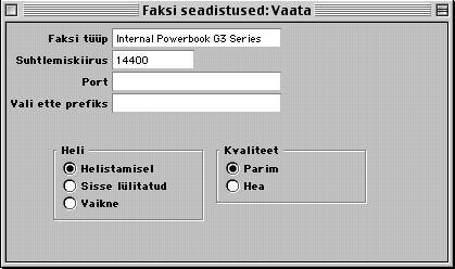 Faksi tÿÿp Ctrl-Enter V imalikud valikud MŠŠra siin faksiserveriga Ÿhendatud faksimodemi tÿÿp. Kui Sa Ctrl-Enteriga valides oma faksimodemi tÿÿpi ei leia, v ta palun Ÿhendust oma Hansa esindajaga.