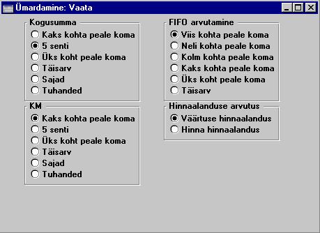 ldine moodul - Seadistused Kogusumma Nende valikutega mššratakse kogusummade (st KM-ga summade) Ÿmardamine Arvetel, Tellimustel ja Pakkumistel, millel ei ole mššratud Valuutat.