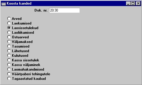 ldine moodul - Hooldused MŠrgi register, mille Kanded soovid koostada. Enne seda pead ajutiselt sisse lÿlitama ka sama valiku Finantsi seadistuses ÔAllsŸsteemidÕ.