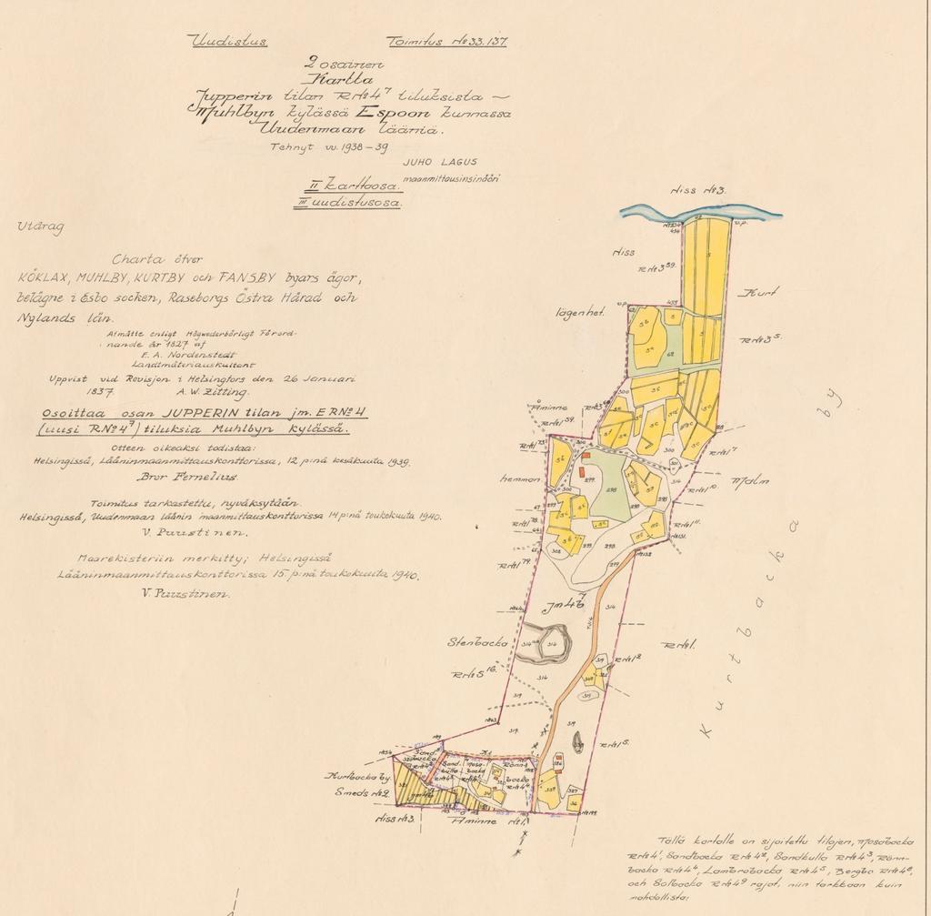 Vuonna 1827 Juppin tontille on kuvattu kaksi rakennusta (kuva edellisellä sivulla), jotka näkyvät edelleen myös vuoden 1939 kartalla.