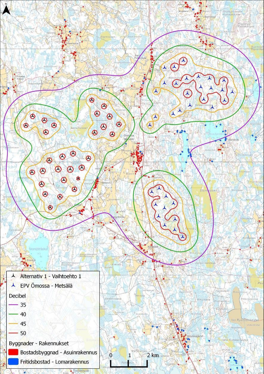 Kuva 50: Hankevaihtoehdon 1 ja Metsälä-hankkeen