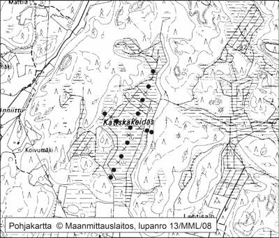 Tapio Toivonen ja Onerva Valo 15. Katiskakeidas Katiskakeidas (kl. 1233 07, x = 6860,6, y = 1563,0) sijaitsee noin 13 km Kankaanpään keskustasta luoteeseen.