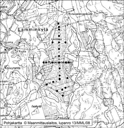 Kankaanpäässä tutkitut suot ja niiden turvevarat. Osa 3 21. Punainenkeidas Punainenkeidas (kl. 1233 10, x = 6867,1, y = 1571,4) sijaitsee noin 8 km Kankaanpään keskustasta pohjoiseen.