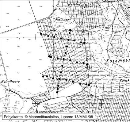 Kankaanpäässä tutkitut suot ja niiden turvevarat. Osa 3 30. Kirvalankeidas Kirvalankeidas (kl. 1233 11, x = 6874,7, y = 1573,4) sijaitsee noin 22 km Kankaanpään keskustasta pohjoiseen.