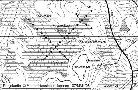 Pyhännällä tutkitut suot ja niiden turvevarat, Osa 1 4. Isoräme Isoräme (kl. 3413 03, x = 7120,1, y = 3468,9) sijaitsee Pyhännän Alipään kylällä noin 11 km keskustasta pohjoiseen.