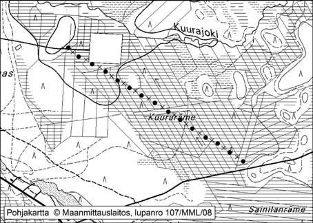 Tapio Toivonen ja Teuvo Herranen 16. Kuuraräme Kuuraräme (kl. 3413 05, x = 7117,1, y = 3477,7) sijaitsee Pyhännän Perukan kylän itäpuolella noin 17 km keskustasta itäkoilliseen.