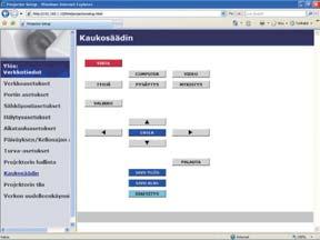 3. Verkonhallinta 3.11 Kaukosäädin Voit käyttää verkkoselainta projektin hallintaan. Älä yritä hallita projektoria projektorin kaukosäätimellä ja verkon etähallinnan kautta yhtäaikaisesti.