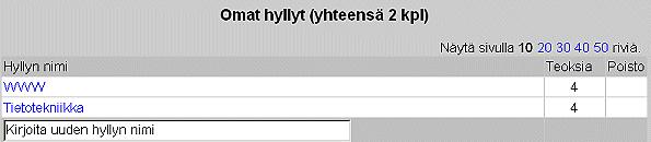 Omat hyllyt Omiin hyllyihin voit siirtää aineistohaun tai uutuusseurannan teostietoja. Voit myös kirjoittaa teosten viereen kommentteja. Aloita Omat hyllyt toiminto seuraavasti: 1.