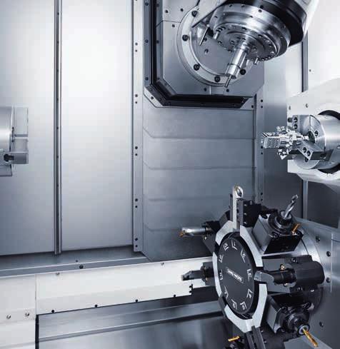 10,4 m² NTX 1000 Monimutkaisten työkappaleiden tankotyöstö 65 mm:n ø asti, 52 mm vakiona ntx 1000:n huippukohdat Direct Drive (DDM -teknologia) B-akselissa monimutkaisten työkappaleiden 5-akseliseen