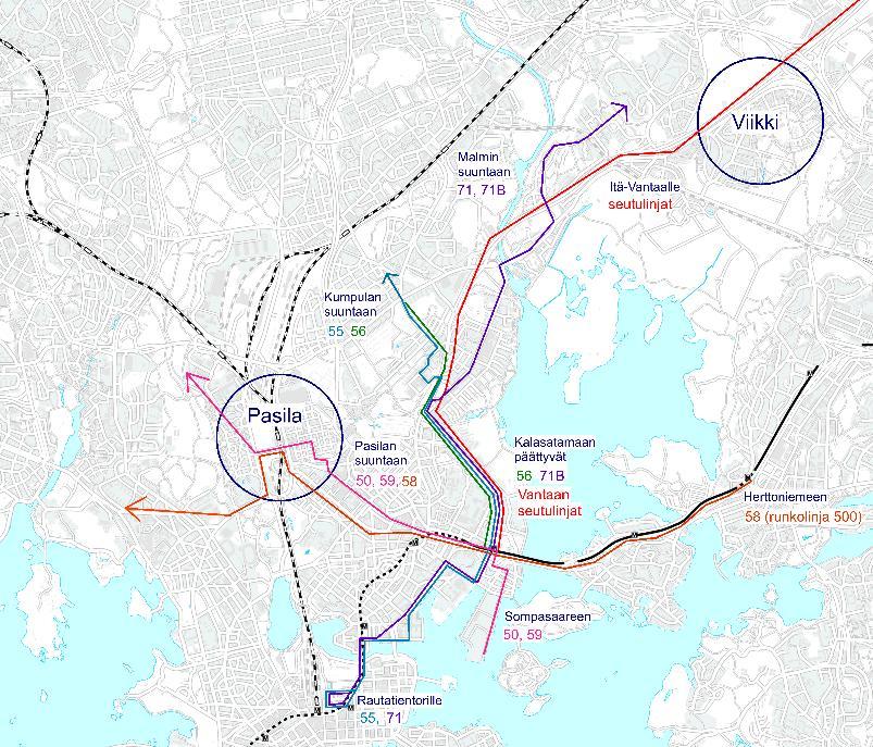 Bussit HSL:n suunnitelma Kalasataman bussilinjastosta ennen raitiotietä Raitiotie korvaisi Nihdin kärkeen kulkevat bussit, muilta osin se on uutta