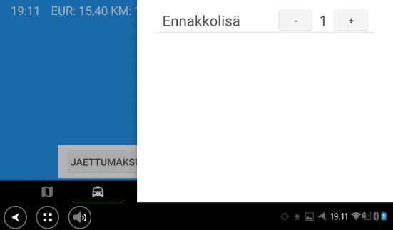 HUOM! Taksan voi laittaa takaisin valitsemalla Valikosta <Jatka> tai TM3- taksamittarista <Taksamittari> a) Laskutusajot Kyyti merkitään