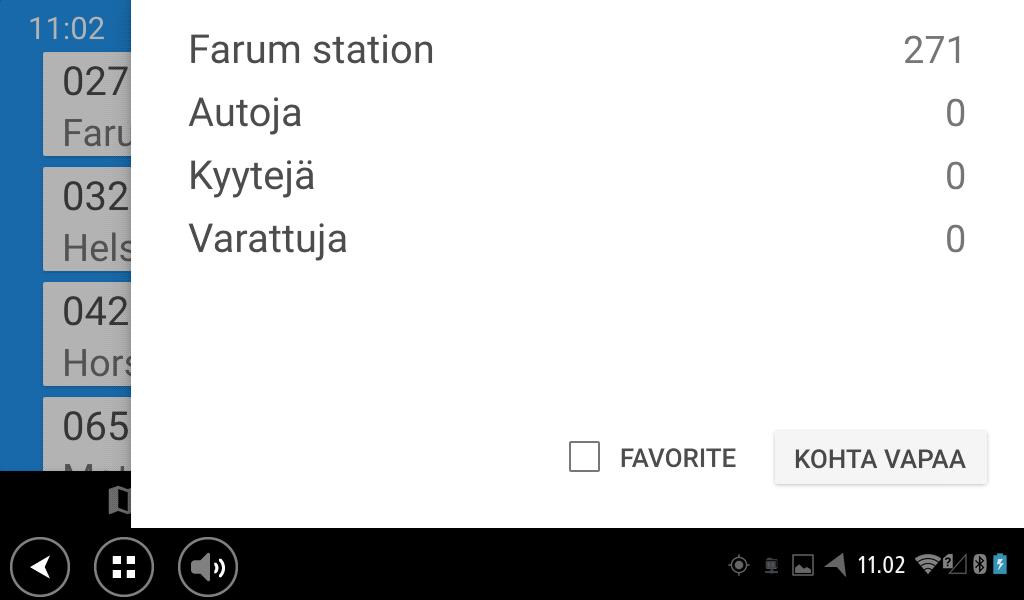Jos taksamittari on varattuna, voit kirjautua ruutuun valitsemalla ruudun ja <KOHTA VAPAA>