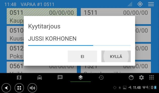 4. Kyytien hyväksyminen Kyytitarjoukseen voi vastata kyllä tai ei.