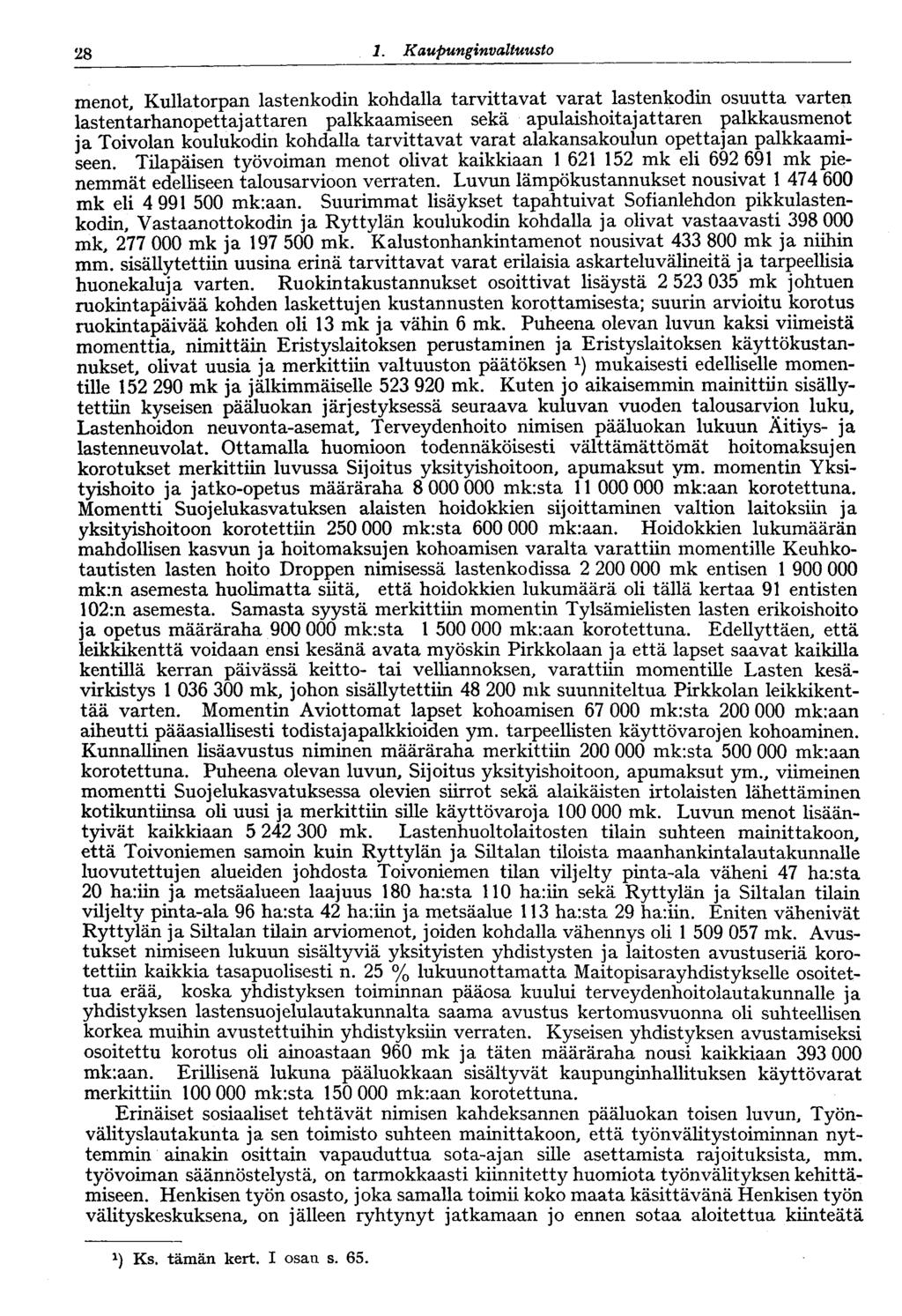 28 1. Kaupunginvaltuusto menot, Kullatorpan lastenkodin kohdalla tarvittavat varat lastenkodin osuutta varten lastentarhanopettajattaan palkkaamiseen sekä apulaishoitajattaren palkkausmenot ja