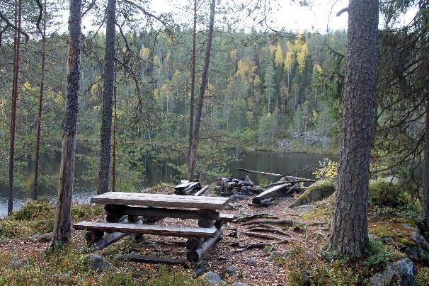 Pitkäportin tulipaikka on komealla paikalla kalliolla lammen